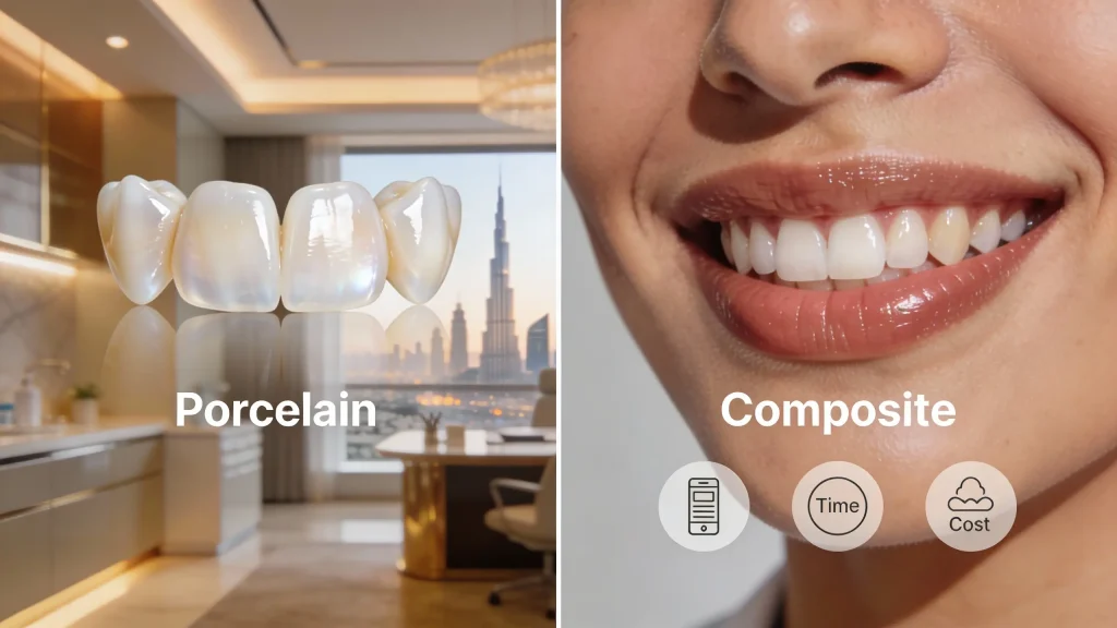 Porcelain vs composite veneers for Hollywood smile in Dubai