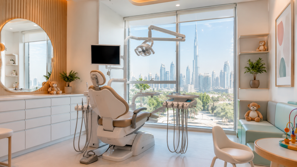 Child-friendly pediatric dental clinic room in Dubai