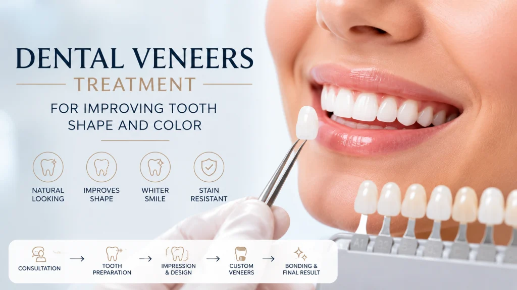 Dental veneers treatment for improving tooth shape and color