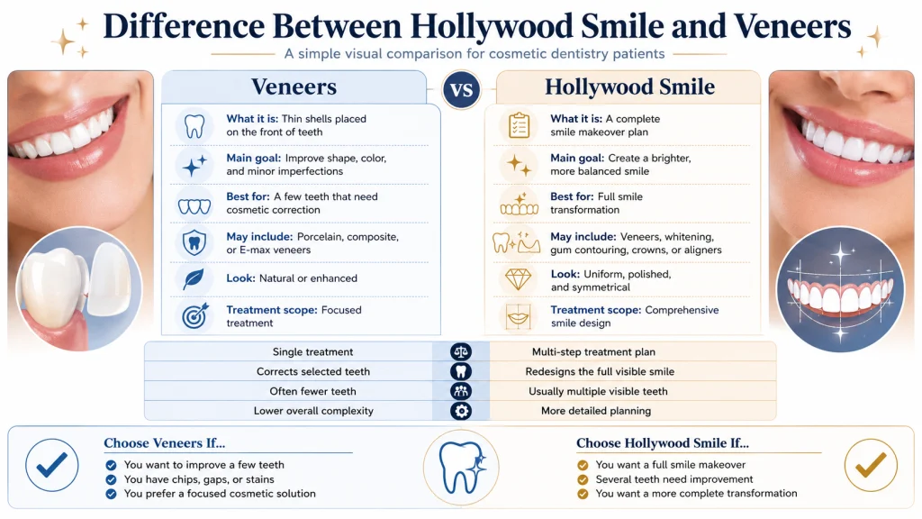 Difference between Hollywood Smile and veneers explained visually