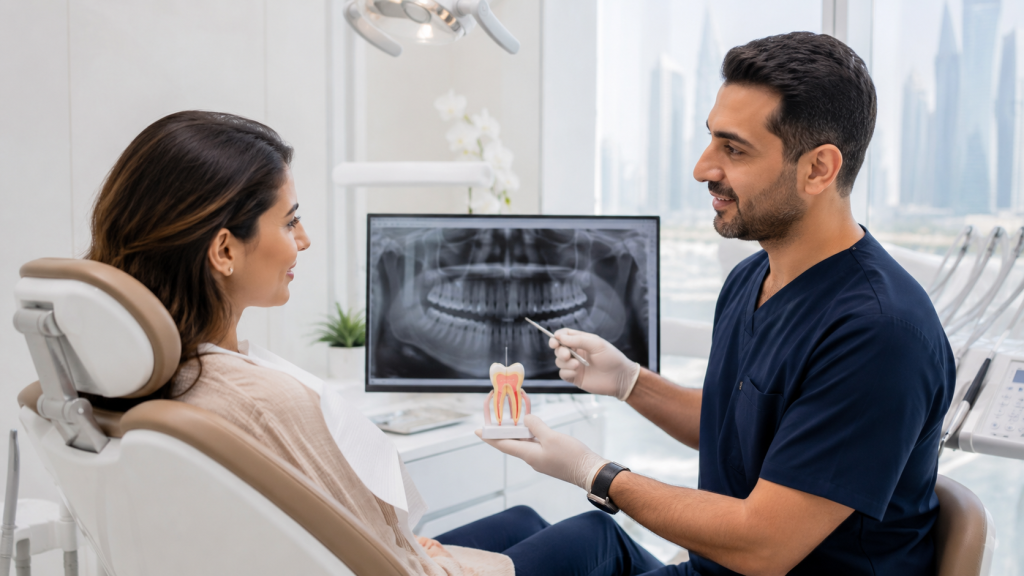 Root canal cost in Dubai explained by a dentist during consultation