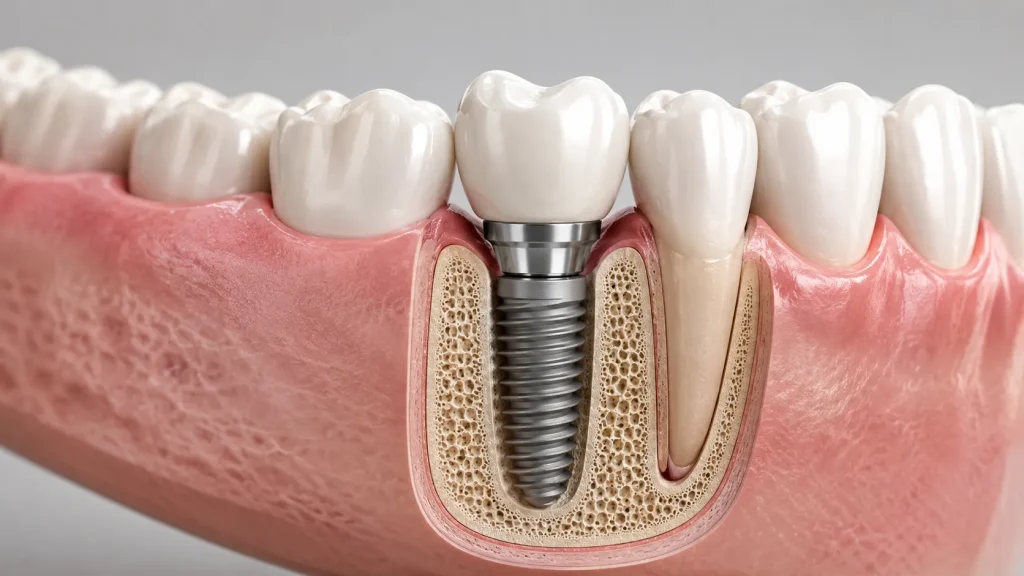 Dental implant replacing a missing tooth after tooth extraction