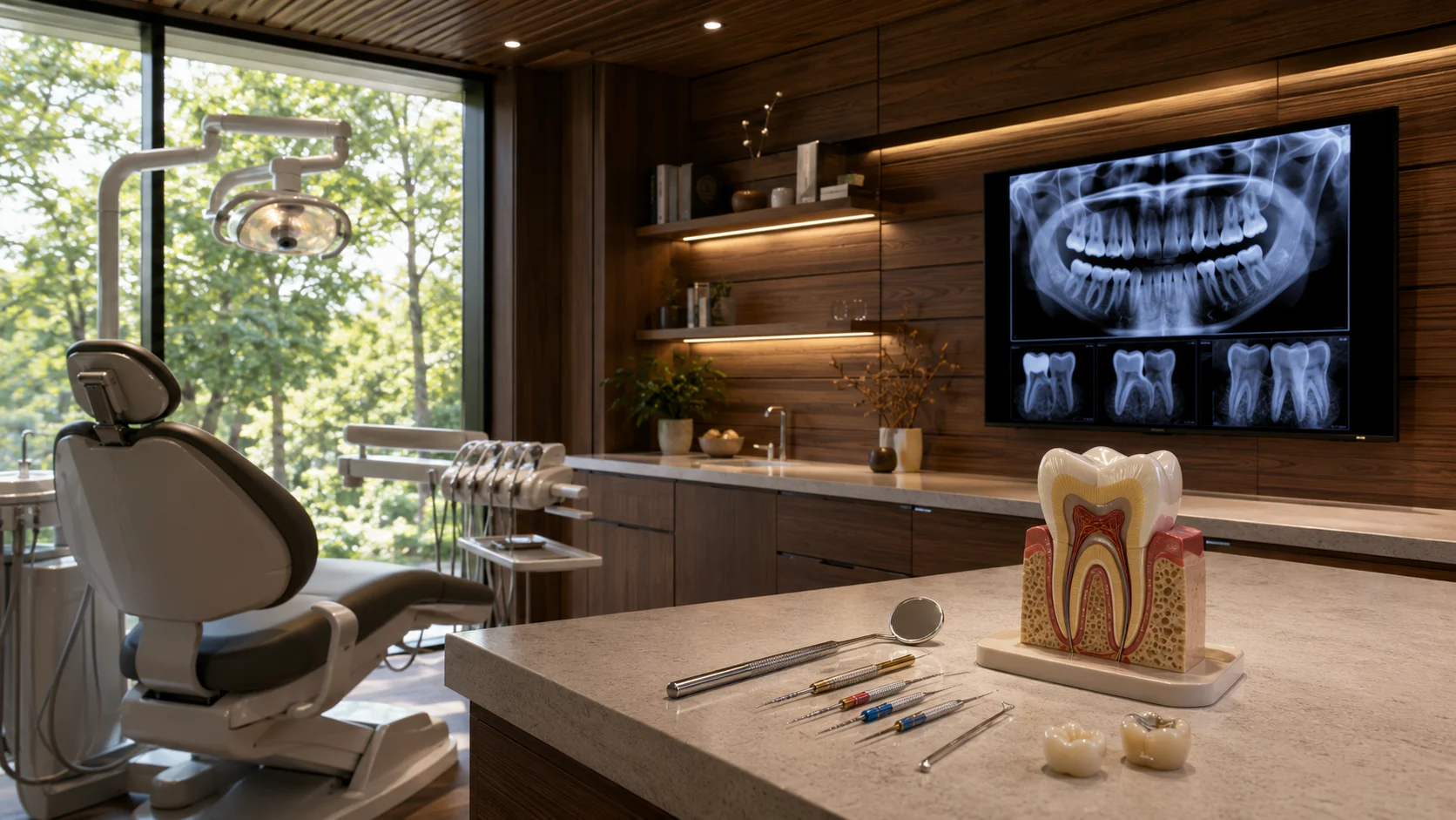Dental examination for pain between two teeth and root canal alternatives