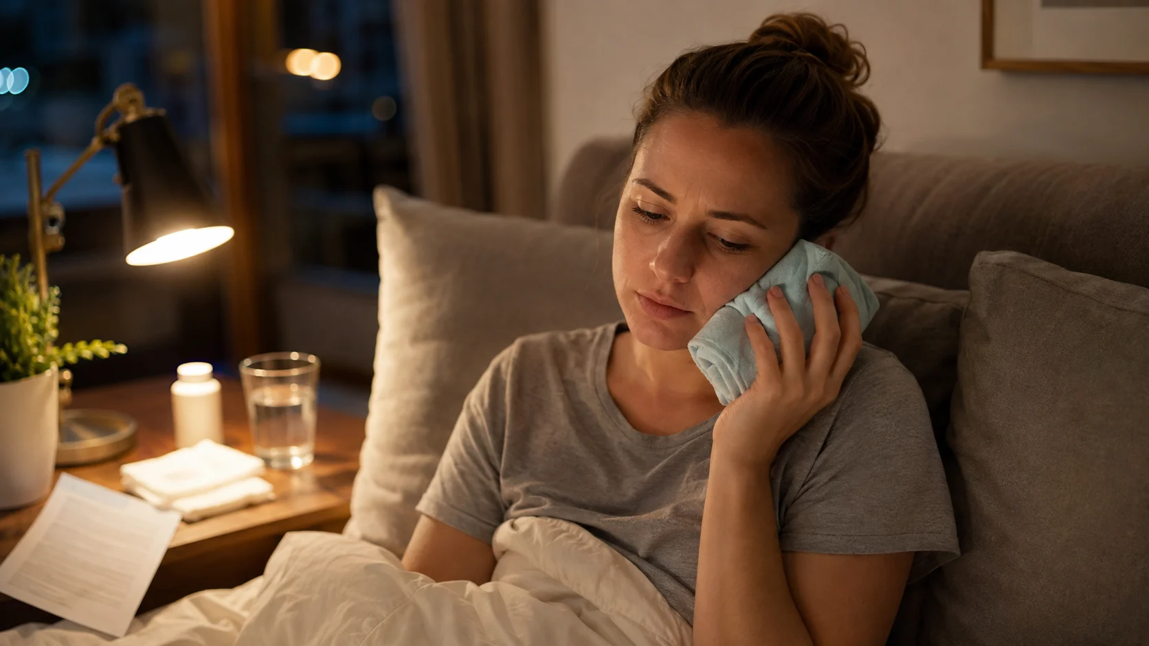 Controlling bleeding with gauze on the first night after tooth extraction